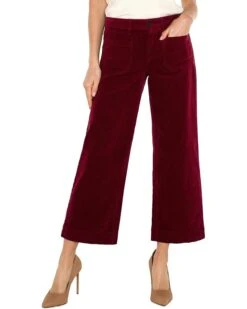 Liverpool Los Angeles Wide Leg Crop with Patch Pockets Mid Rise Stretch Corduroy in Ruby | Jeans