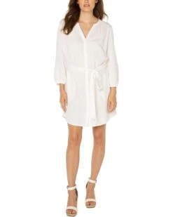 Liverpool Los Angeles 3/4 Sleeve Button Front Gauze Shirtdress | Dresses