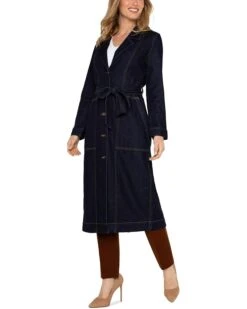 Liverpool Los Angeles Denim Notch Collar Duster Jacket With Self Belt | Coats & Outerwear