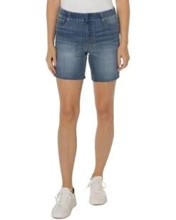 Liverpool Los Angeles Chloe Pull-On Bermuda Shorts with Cut Hem in Mullen