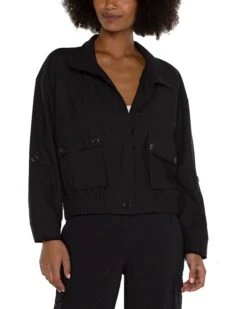 LiLo Clothes 42 Liverpool Los Angeles Textured Stretch Woven Utility Jacket with Cinch Hem | Coats & Outerwear