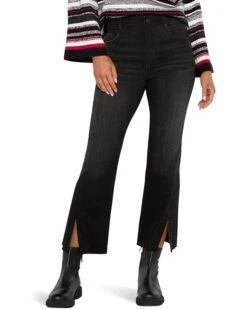 Liverpool Los Angeles Gia Glider Pull On Crop Flare Twisted Seam Mid Rise Stretch Black Denim in Lost Creek | Jeans