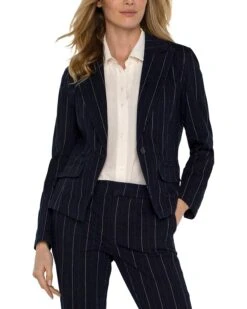 Liverpool Los Angeles Notch Collar One Button Blazer Polished Pinstripe Denim | Coats & Outerwear