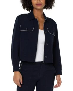 LiLo Clothes 34 Liverpool Los Angeles Cropped Shacket with Chain Trim | Coats & Outerwear