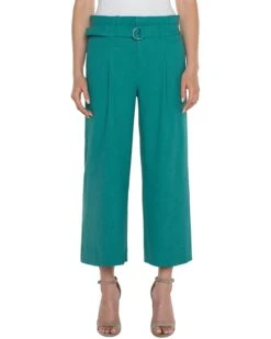 Liverpool Los Angeles Belted Mid Rise Paper Bag Wide Leg Crop Stretch Woven Trousers | Pants