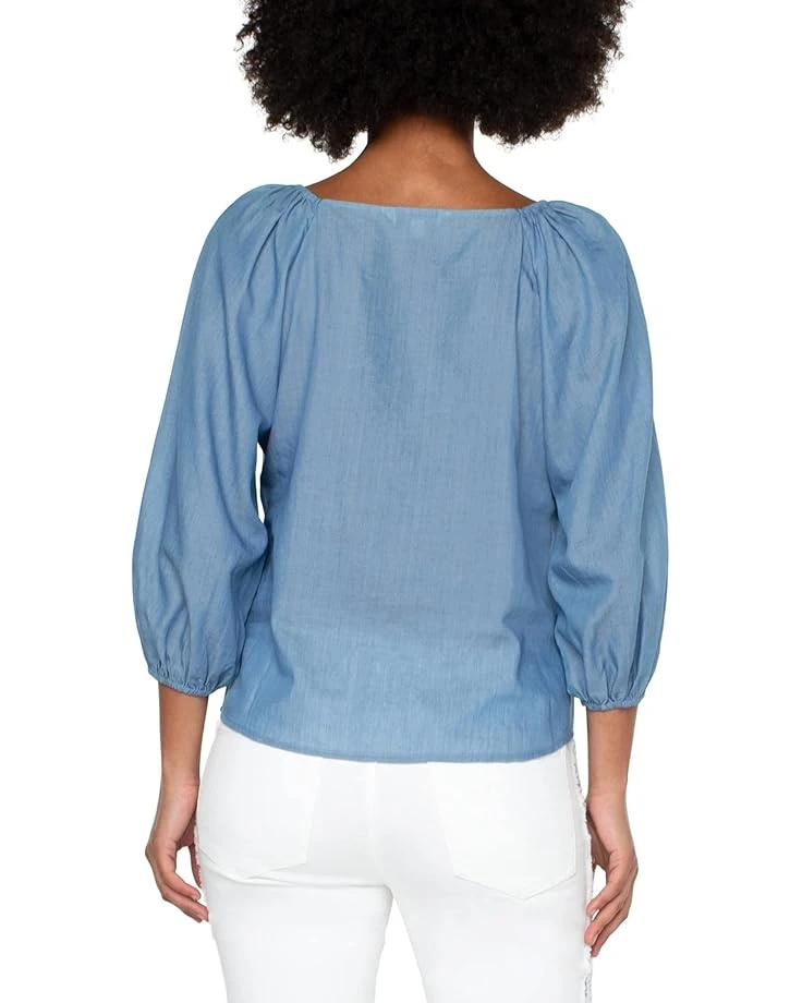 Liverpool Los Angeles 3/4 Pull Sleeve Square Neck Woven Top with Trim | Shirts & Tops 2 Liverpool Los Angeles 3/4 Pull Sleeve Square Neck Woven Top with Trim | Shirts & Tops - Image 2