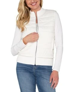 Liverpool Los Angeles Sleeveless Quilted Front Full Zip Sweater Vest Sweater Yarn | Coats & Outerwear