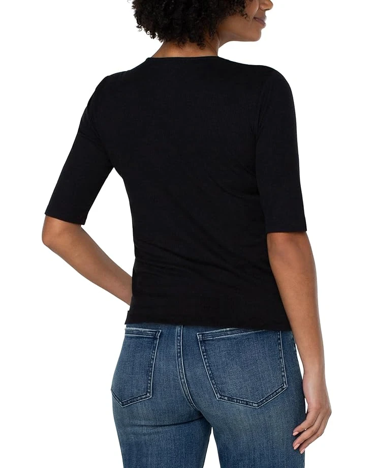 Liverpool Los Angeles Double Layer V-Neck 1/2 Sleeve Rib Knit Top | Sweaters 2 Liverpool Los Angeles Double Layer V-Neck 1/2 Sleeve Rib Knit Top | Sweaters - Image 2