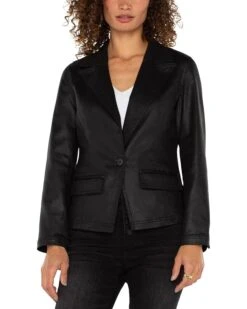 Liverpool Los Angeles Notch Collar One Button Blazer Coated Black Denim | Coats & Outerwear