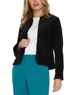 Liverpool Los Angeles Collarless Jacket with Frayed Edges Textured Chevron Chenille | Sweaters