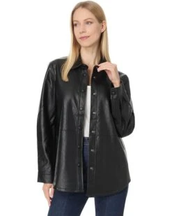 Liverpool Los Angeles Seamed Shacket Chevron Perforated Vegan Leather | Coats & Outerwear