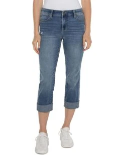 Liverpool Los Angeles Charlie Mid-Rise Crop Wide Rolled Cuff Denim Jean 24" | Jeans