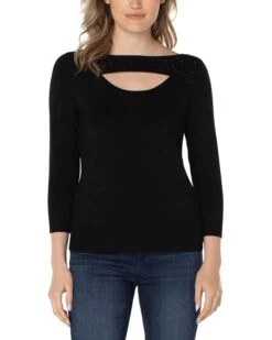 Liverpool Los Angeles 3/4 Sleeve Sweater with Rhinestones | Sweaters