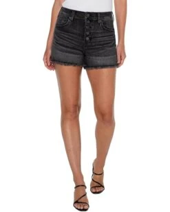 Liverpool Los Angeles Christine Hi-Rise A-Line Exposed Button Fly Stretch Denim Short 3 1/2" | Shorts