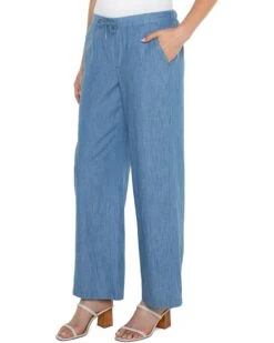 Liverpool Los Angeles Chambray Mid-Rise Relaxed Wide Leg Pull On Tie Waist Pant 30" | Pants