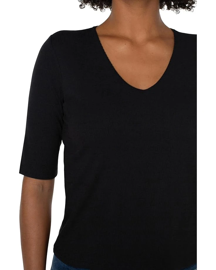Liverpool Los Angeles Double Layer V-Neck 1/2 Sleeve Rib Knit Top | Sweaters 3 Liverpool Los Angeles Double Layer V-Neck 1/2 Sleeve Rib Knit Top | Sweaters - Image 3