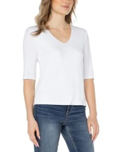 Liverpool Los Angeles Double Layer V-Neck 1/2 Sleeve Rib Knit Top | Sweaters 7 Liverpool Los Angeles Double Layer V-Neck 1/2 Sleeve Rib Knit Top | Sweaters -LiLo Clothes 71y4swUOA1L. AC SR736920