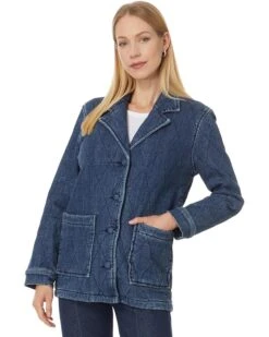 Liverpool Los Angeles Notch Collar Quilted Coat Stretch Indigo Slub Denim | Coats & Outerwear