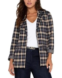 Liverpool Los Angeles Petite Boyfriend Blazer Tartan Plaid Jacquard Knit | Coats & Outerwear