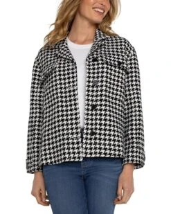 Liverpool Los Angeles Boxy Shacket with Side Slits Houndstooth Woven Jacquard | Coats & Outerwear