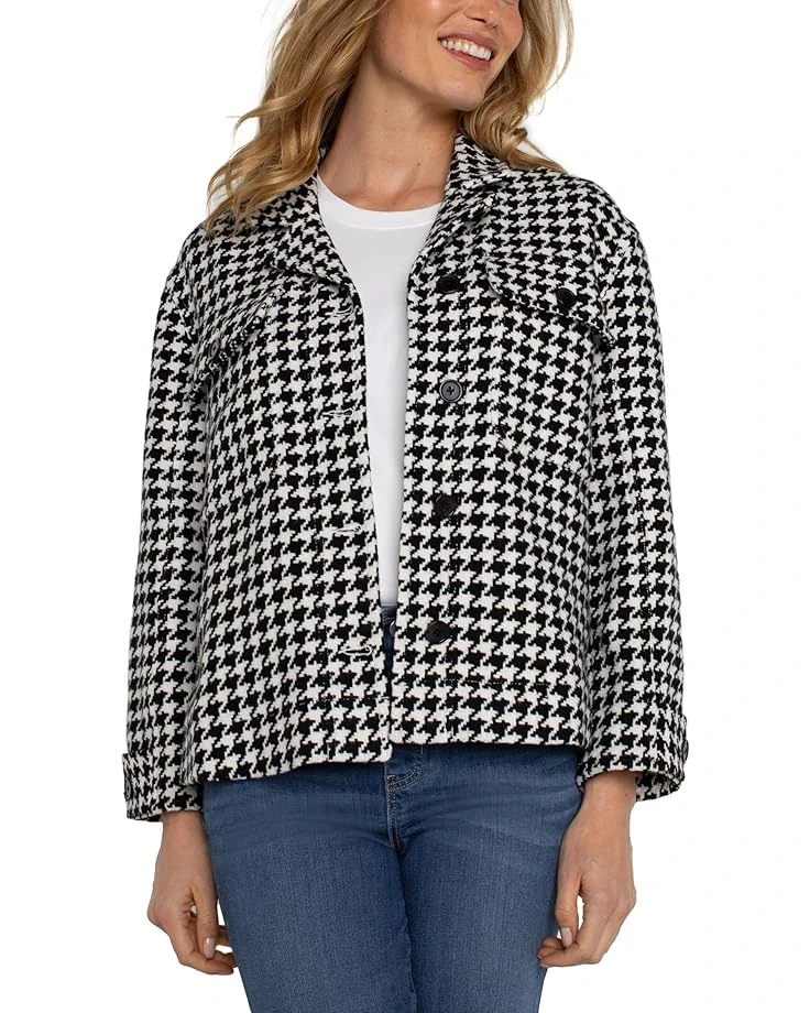 Liverpool Los Angeles Boxy Shacket with Side Slits Houndstooth Woven Jacquard | Coats & Outerwear 1 Liverpool Los Angeles Boxy Shacket with Side Slits Houndstooth Woven Jacquard | Coats & Outerwear