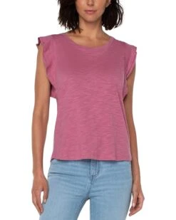 Liverpool Los Angeles Double Layer Flutter Sleeve Slub Knit Top | Shirts & Tops