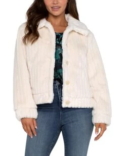 Liverpool Los Angeles Fur Trucker Jacket Striped Faux Fur | Coats & Outerwear