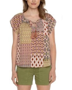 Liverpool Los Angeles Flutter Sleeve Woven Top with Tie Detail | Shirts & Tops