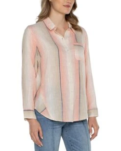 Liverpool Los Angeles Button Front Shirt with 3/4 Sleeve Ombre Woven Stripe | Shirts & Tops -LiLo Clothes 81IhkaB0P4L. AC SR736920