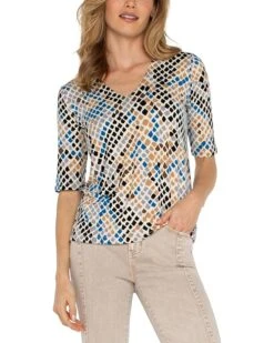 Liverpool Los Angeles 1/2 Sleeve V Neck Double Layer Front Jersey Knit Top | Shirts & Tops