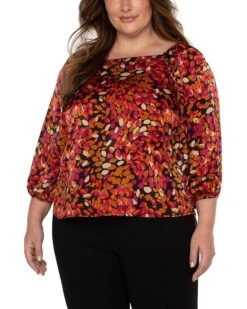 Liverpool Los Angeles Plus Size Puff Sleeve Square Neck Woven Top | Shirts & Tops