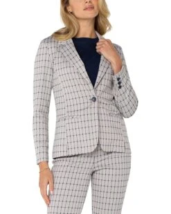 Liverpool Los Angeles Petite Fitted Blazer In Navy Taupe Grid | Coats & Outerwear
