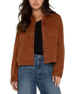 Liverpool Los Angeles Peplum Hem Trucker Jacket Cropped Shirt Jacket Soft Touch Twill | Coats & Outerwear
