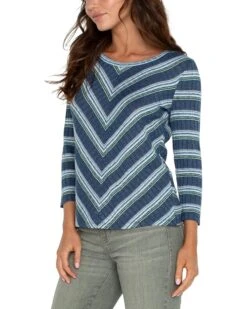Liverpool Los Angeles 3/4 Slv Miter Front Scoop Neck Rib Knit Top | Shirts & Tops