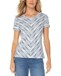 Liverpool Los Angeles Short Sleeve Scoop Neck Knit Top With Miter Front | Shirts & Tops