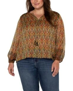 Liverpool Los Angeles Plus Size Long Sleeve Double Layer Tie Front Woven Blouse | Shirts & Tops