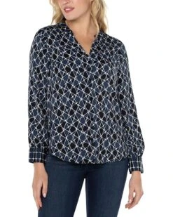 Liverpool Los Angeles Button Front Shirt with Banded Collar | Shirts & Tops