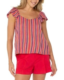 Liverpool Los Angeles Flutter Sleeve Woven Top With Ties | Shirts & Tops