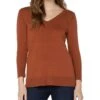 Liverpool Los Angeles 3/4 Sleeve V-Neck Sweater with Pique | Sweaters