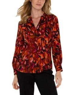 Liverpool Los Angeles Long Sleeve Btn Front Banded Collar Woven Shirt Stretch Shirting | Shirts & Tops