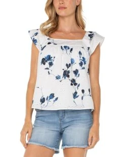 Liverpool Los Angeles Short Sleeve Square Neck Woven Blouse | Shirts & Tops