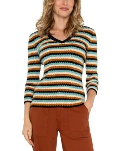 Liverpool Los Angeles 3/4 Sleeve V Neck Sweater | Sweaters