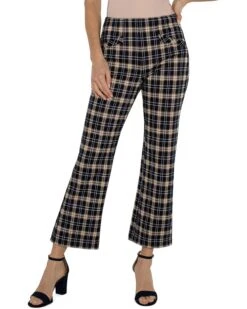 Liverpool Los Angeles Stella Pull-On Mid-Rise Kick Flare Plaid Jacquard Knit | Pants