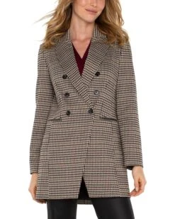 Liverpool Los Angeles Double Breasted Longline Blazer Houndstooth Knit | Coats & Outerwear