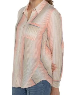 Liverpool Los Angeles Button Front Shirt with 3/4 Sleeve Ombre Woven Stripe | Shirts & Tops -LiLo Clothes 91Mi8KeJLqL. AC SR736920